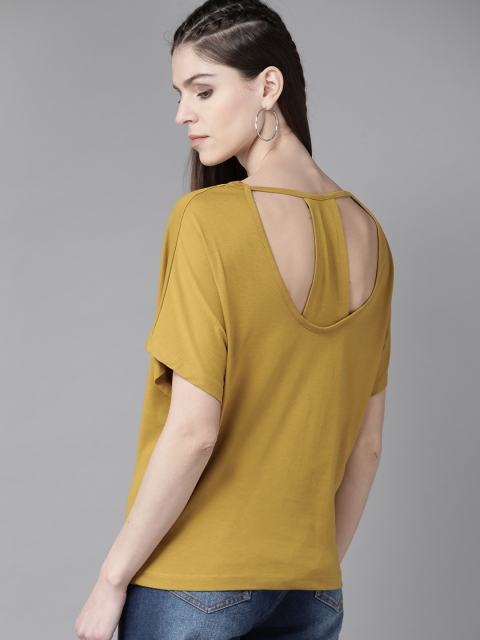 

Roadster Women Mustard Yellow Solid Styled Back Top