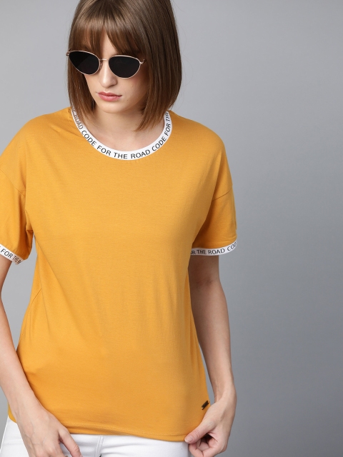 

Roadster Women Mustard Yellow Solid Round Neck T-shirt