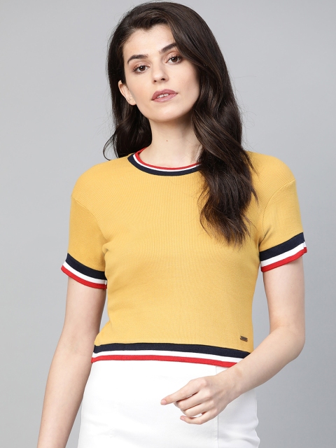 

Roadster Women Mustard Yellow Solid Round Neck T-shirt