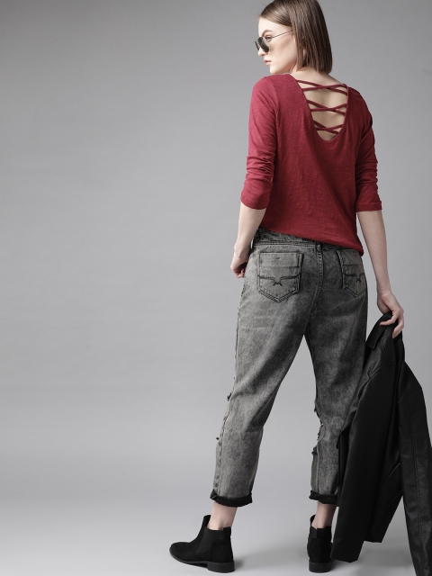 

Roadster Women Maroon Solid Styled Back Top