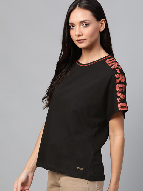 

Roadster Women Black Solid Round Neck T-shirt
