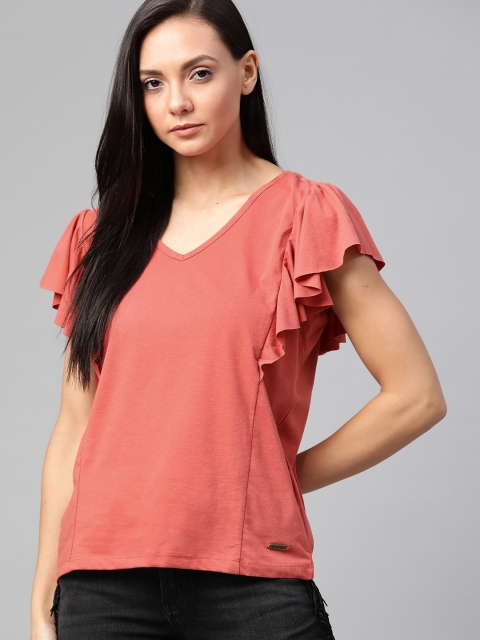 

Roadster Women Dusty Pink Solid Styled Back Top