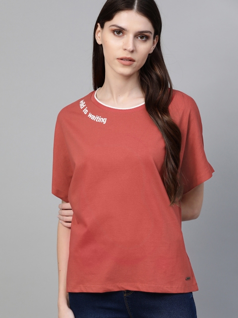 

Roadster Women Pink Solid Round Neck T-shirt