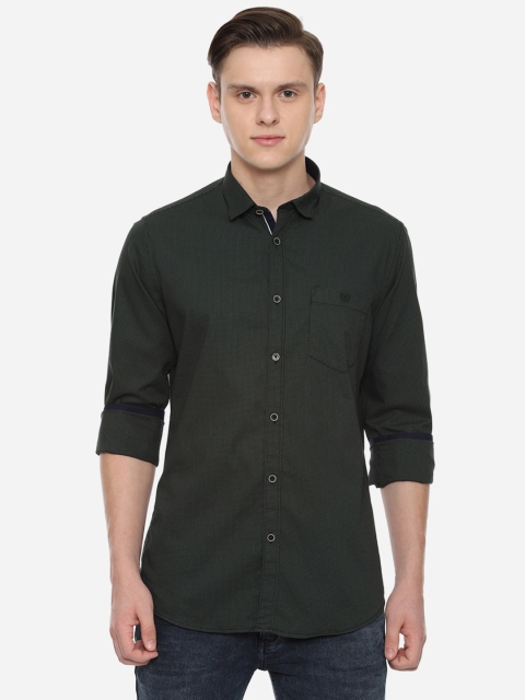 

Van Heusen Sport Men Olive Green Slim Fit Self Design Casual Shirt