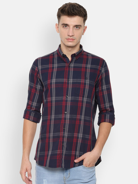 

Van Heusen Sport Men Navy Blue & Red Slim Fit Checked Casual Shirt