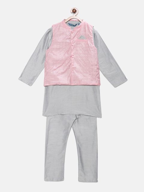 

Lil Peacock Boys Grey Solid Kurta Set