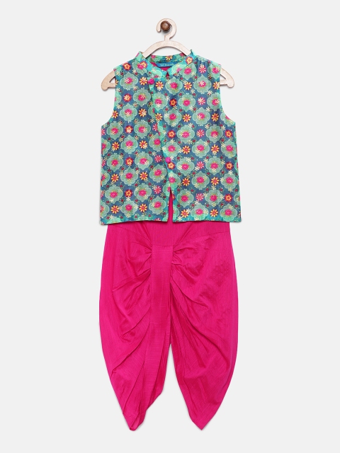 

Lil Peacock Boys Fuchsia & Green Solid Kurta with Dhoti Pants