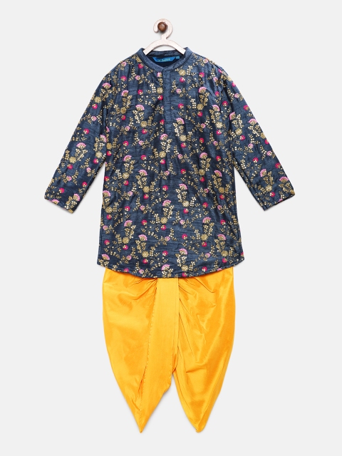 

Lil Peacock Infant Grey & Yellow Embroidered Kurta with Dhoti Pants