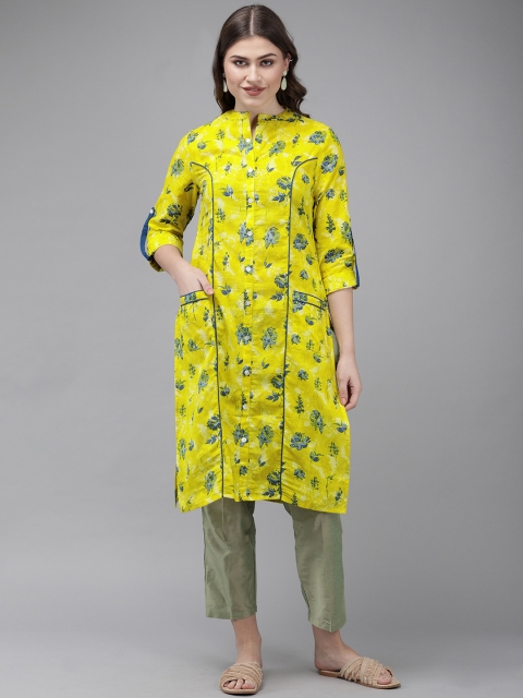 

Anouk Women Yellow & Blue Printed Straight Kurta