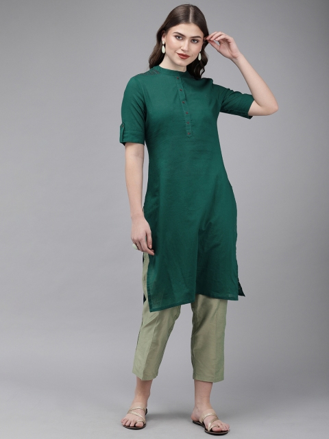 

Anouk Women Green Solid Straight Kurta