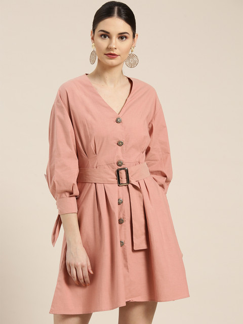

WoowZerz Women Peach-Coloured Solid A-Line Dress