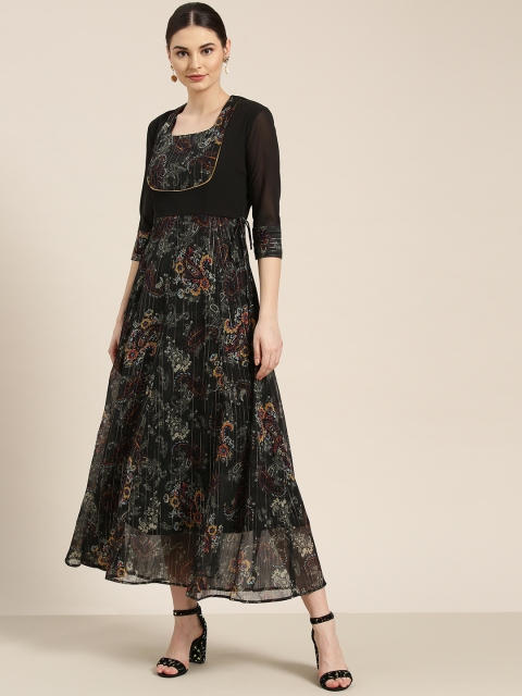 

WoowZerz Women Black & Yellow Printed Maxi Dress