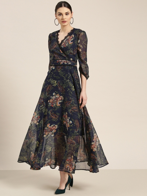 

WoowZerz Women Navy Blue & Green Printed Maxi Dress