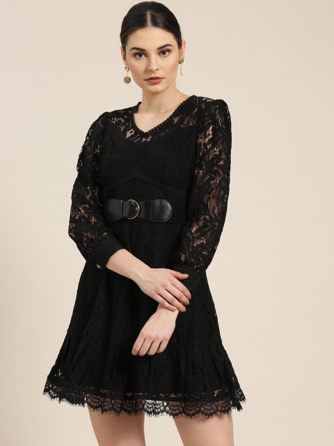 

WoowZerz Women Black Self Design A-Line Lace Dress