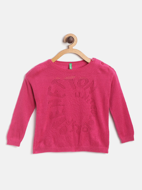 

United Colors of Benetton Girls Pink Open Kitted Pullover
