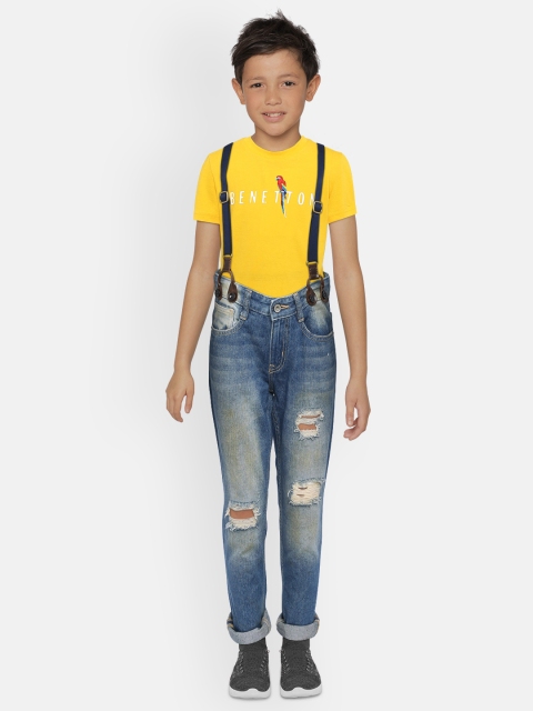 

United Colors of Benetton Boys Blue Regular Fit Mid-Rise Mildly Distressed Jeans