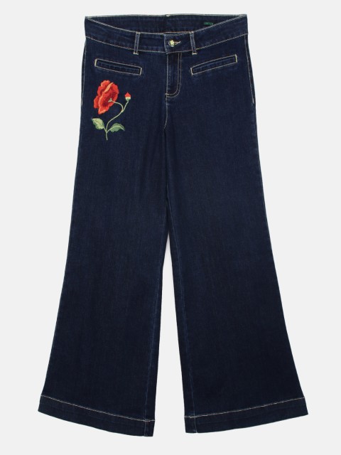

United Colors of Benetton Girls Navy Blue Flared Mid-Rise Clean Look Stretchable Jeans