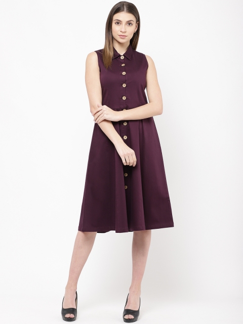 

urSense Women Aubergine Solid Shirt Dress, Purple