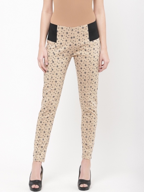 

urSense Women Beige & Black Slim Fit Printed Jeggings