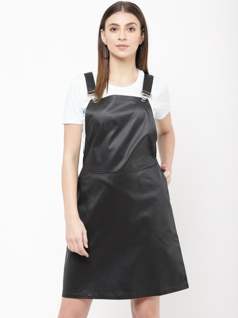 

urSense Women Black Solid Pinafore Dress