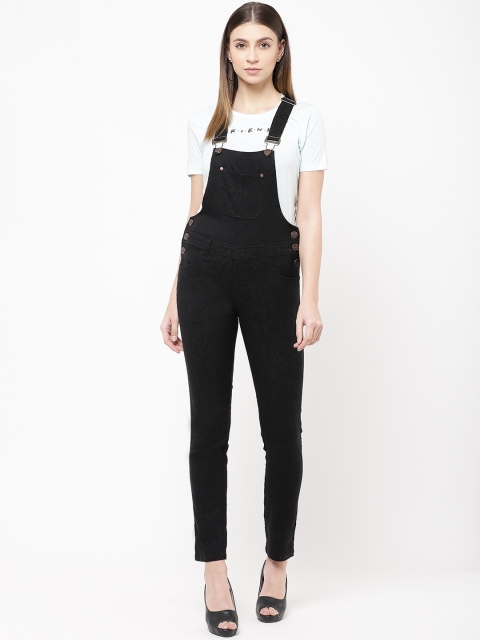 

urSense Women Black Jacquard Patterned Dungarees