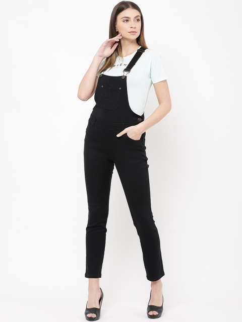 

urSense Women Black Jacquard Patterned Dungarees