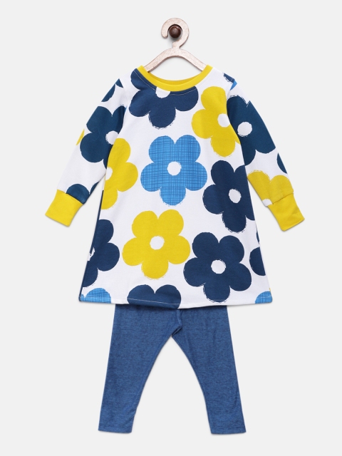 

Kadambaby Girls Blue & White Printed Tunic with Leggings