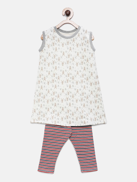 

Kadambaby Girls White & Red Printed Top with Leggings