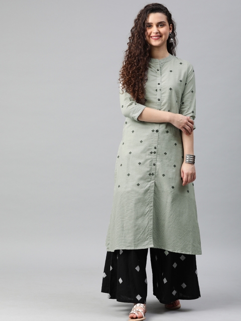 

Alena Women Grey & Black Woven Design Straight Fusion Kurta