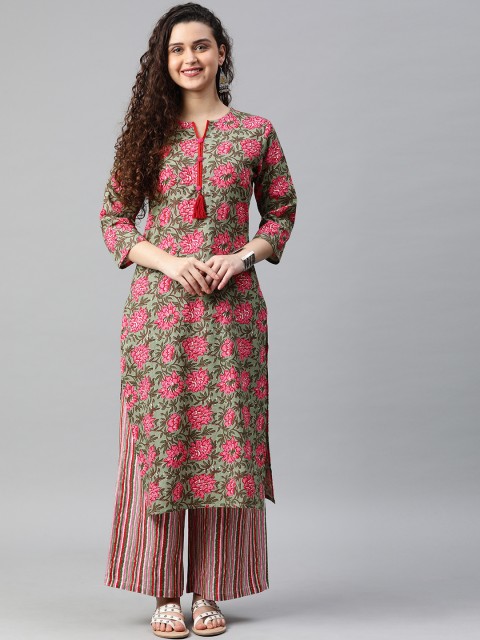 

Alena Women Green & Pink Printed Kurta with Palazzos