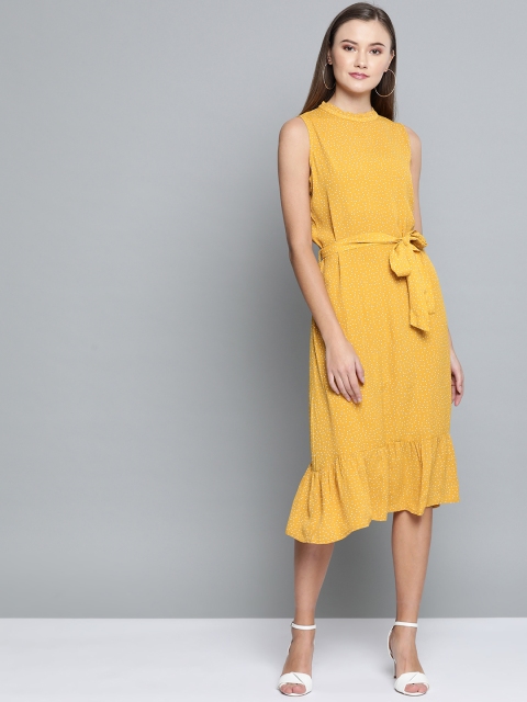 

VividArtsy Women Mustard Yellow & White Printed A-Line Dress
