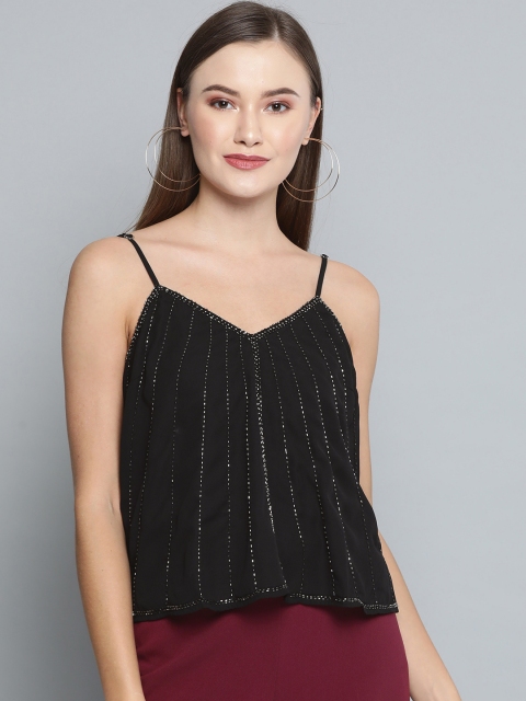 

VividArtsy Women Black Embellished A-Line Top