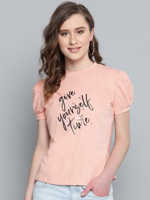 

VividArtsy Women Peach-Coloured Printed Top
