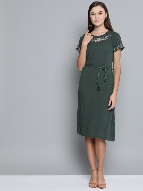 

VividArtsy Women Green Self Design A-Line Dress