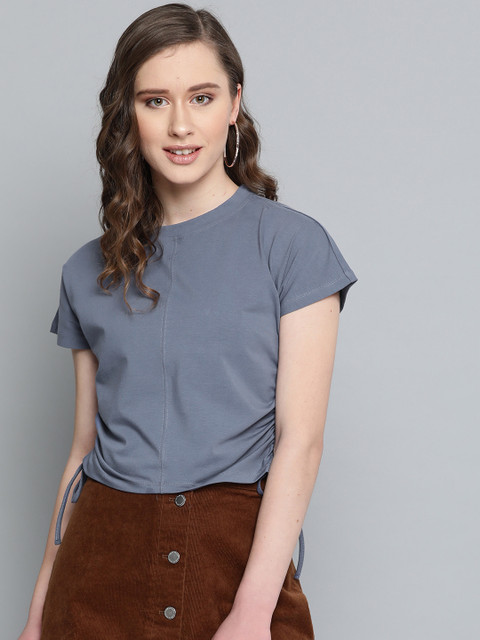 

VividArtsy Women Blue Solid Crop Top