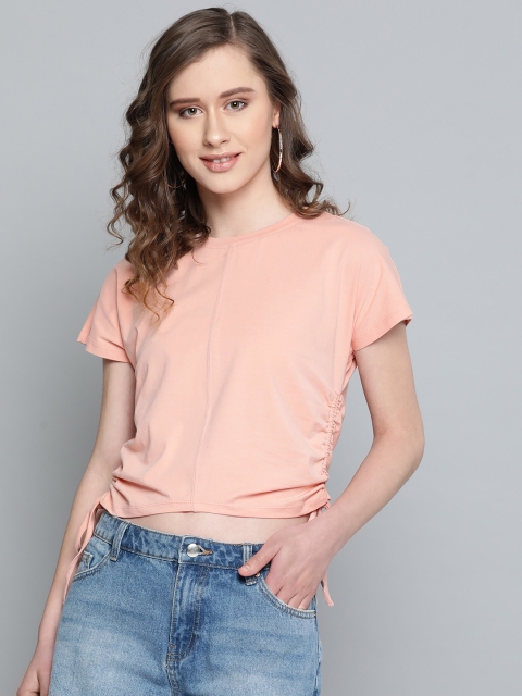 

VividArtsy Women Peach-Coloured Solid Crop Top