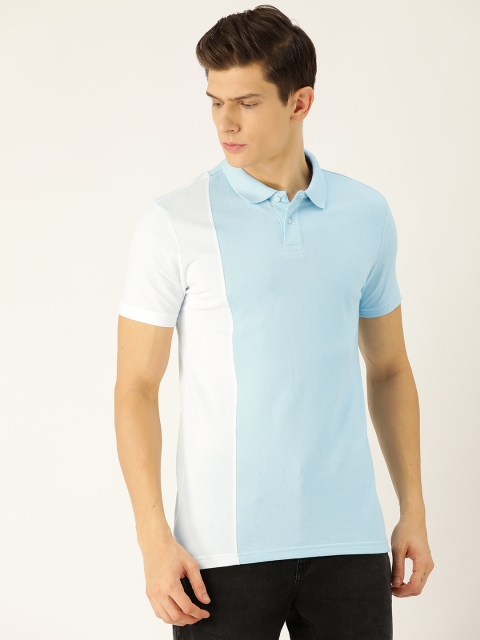 

ether Men Blue & White Colourblocked Polo Collar T-shirt