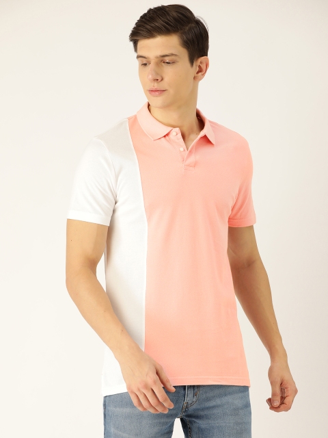 

ether Men Pink & White Colourblocked Polo Collar T-shirt