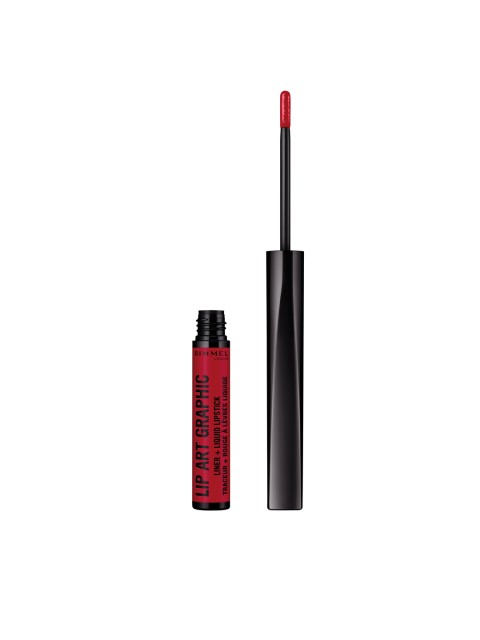 

RIMMEL 550 Cuff Me Lip Art Graphic 2-In-1 Liquid Lipstick and Lip Liner 1.8 ml, Red