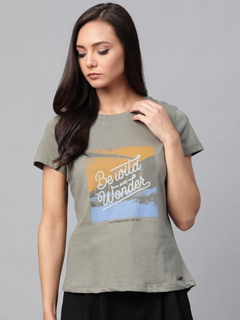 

Roadster Women Grey Printed Round Neck T-shirt