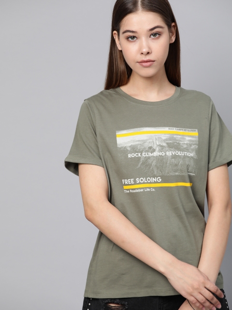 

Roadster Women Grey Graphic Printed Round Neck T-shirt