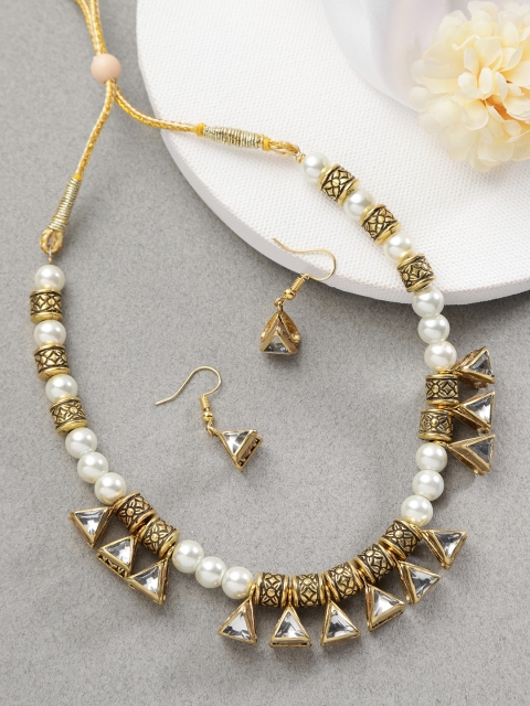 

Jewels Galaxy White Gold Plated Stone Studded & Beaded Jewellery Set