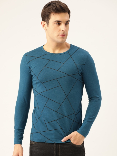 

Seven Rocks Men Teal Blue & Black Printed Round Neck T-shirt