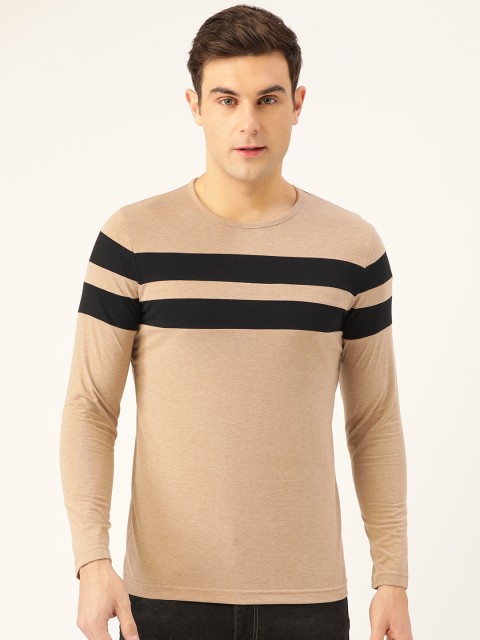 

Seven Rocks Men Beige & Black Striped Round Neck T-shirt