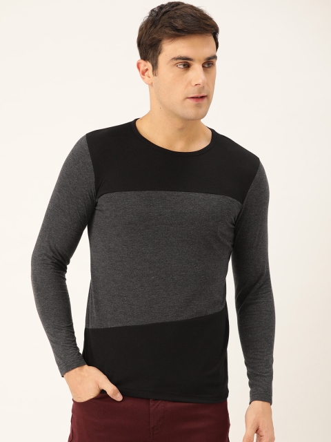 

Seven Rocks Men Charcoal Grey & Black Colourblocked Round Neck T-shirt