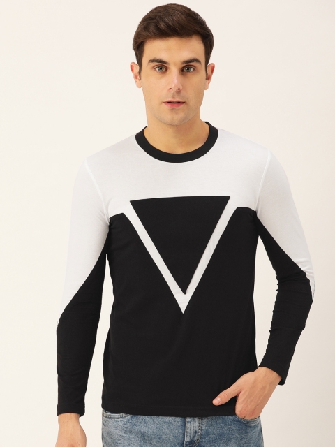 

Seven Rocks Men Black & White Colourblocked Round Neck T-shirt