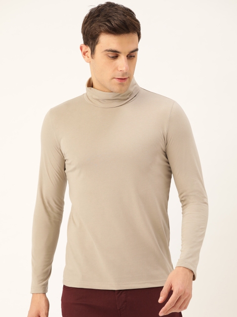 

Seven Rocks Men Beige Solid Turtle Neck T-shirt