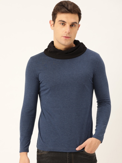 

Seven Rocks Men Navy Blue Solid Cowl Neck T-shirt