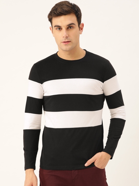 

Seven Rocks Men Black & White Striped Round Neck T-shirt