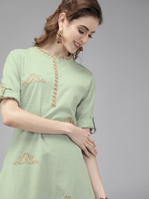 

Yufta Women Green Embroidered straight Kurta